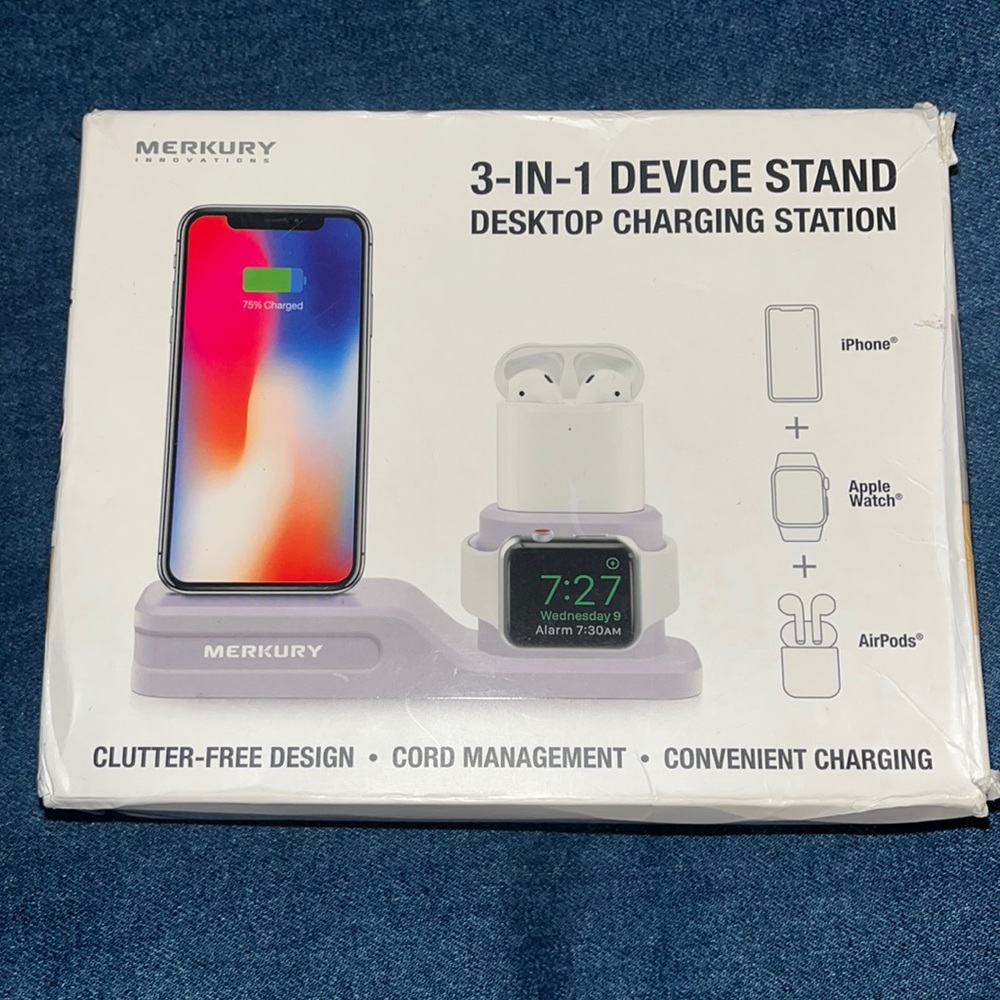 Merkury 3 in 1 Device Stand Lavender Desktop Charging Station NEW NIB